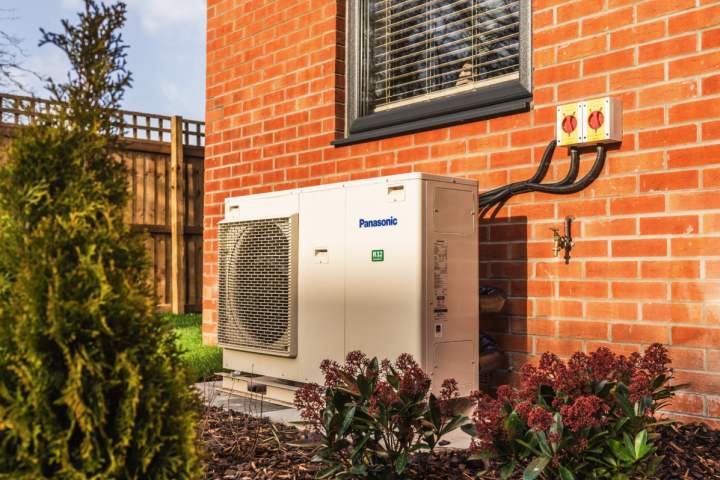 Air source heat pump outside new build home